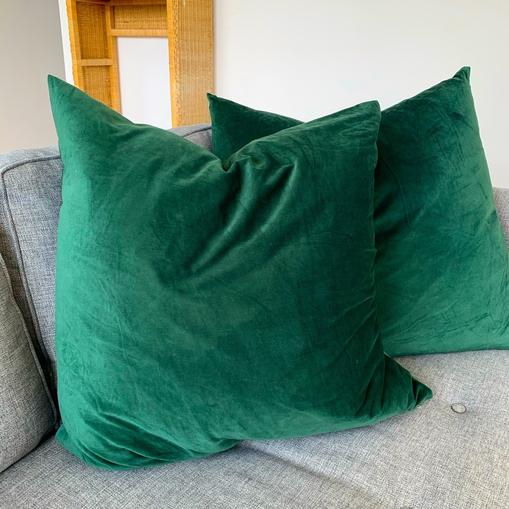 Green velvet accent pillow covers